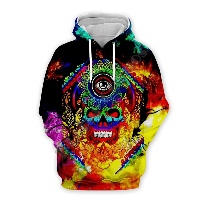 Skull Hippie Zip Hoodie Crewneck Sweatshirt T-Shirt 3D All Over Print For Men And Women
