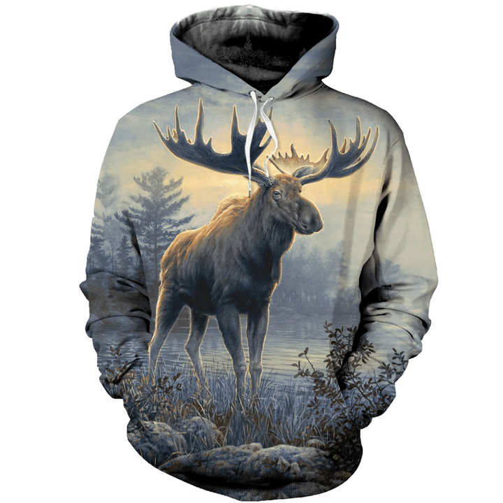 Moose Zip Hoodie Crewneck Sweatshirt T-Shirt 3D All Over Print For Men And Women