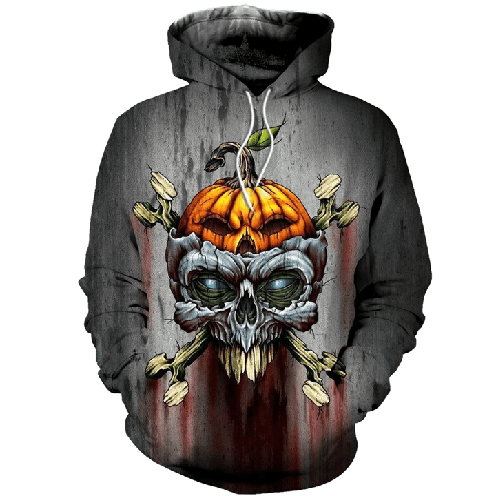 Halloween Skull Zip Hoodie Crewneck Sweatshirt T-Shirt 3D All Over Print For Men And Women