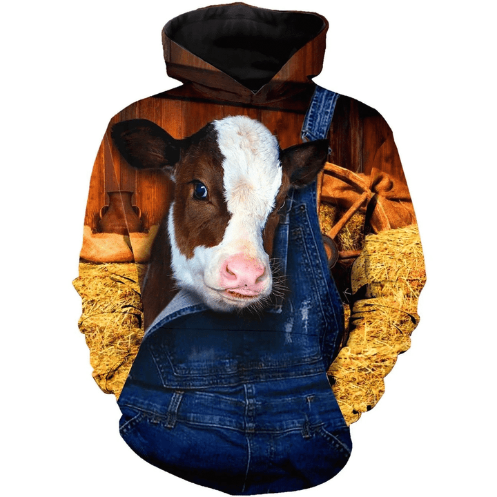 Cow Orange Cool Zip Hoodie Crewneck Sweatshirt T-Shirt 3D All Over Print For Men And Women