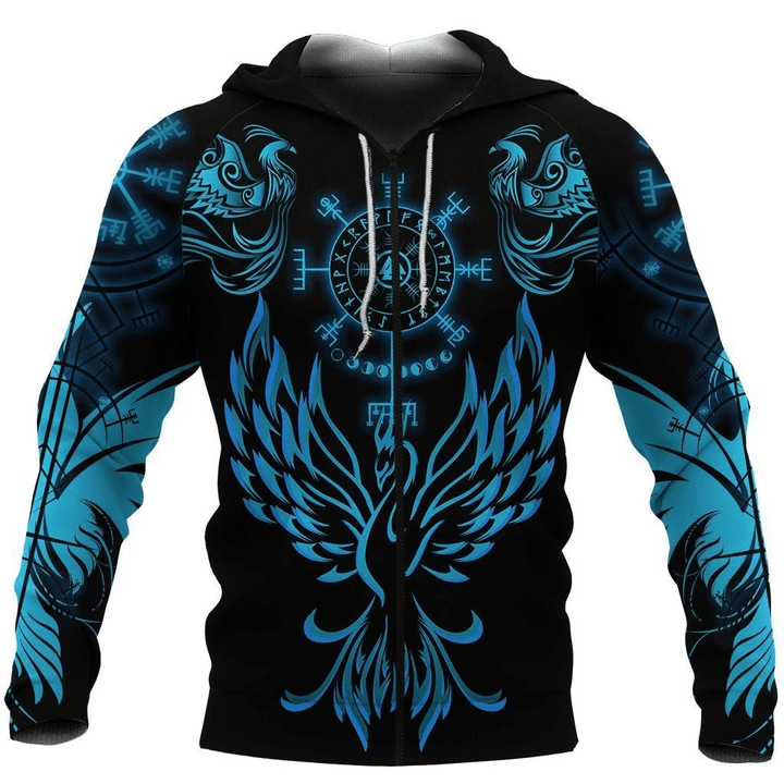 Viking Phoenix Zip Hoodie Crewneck Sweatshirt T-Shirt 3D All Over Print For Men And Women