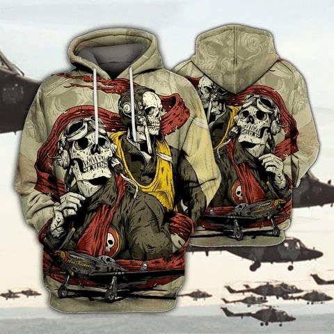 Skull Pilot Zip Hoodie Crewneck Sweatshirt T-Shirt 3D All Over Print For Men And Women