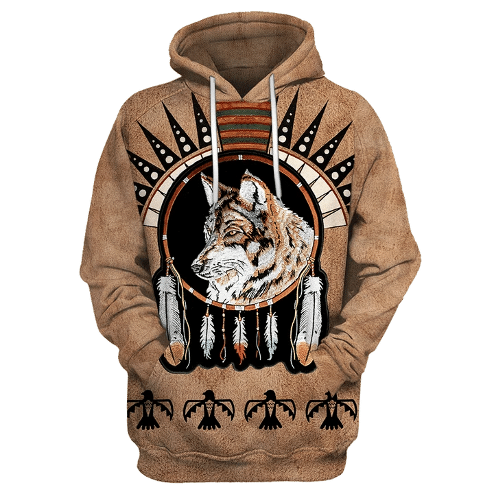 Native Wolf Tan Zip Hoodie Crewneck Sweatshirt T-Shirt 3D All Over Print For Men And Women