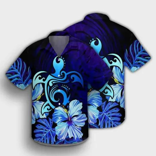 Hibiscus Tropical Deep Ocean Turtle Sea Aloha Hawaiian Shirt Colorful Short Sleeve Summer Beach Casual Shirt For Men And Women