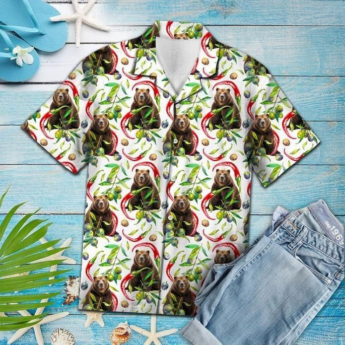 Hot Chili Peppers And Bear Tropical Aloha Hawaiian Shirt Colorful Short Sleeve Summer Beach Casual Shirt For Men And Women