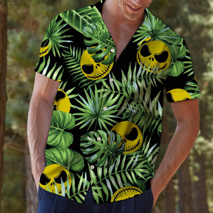 Jack Skellington Green Tropical Aloha Hawaiian Shirt Colorful Short Sleeve Summer Beach Casual Shirt For Men And Women