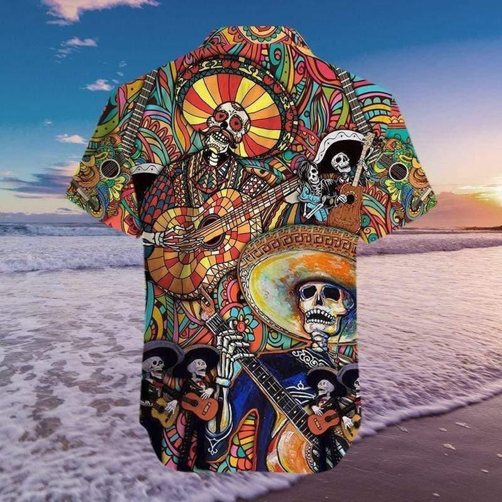 Lets Play A Guitar Skullaloha Hawaiian Shirt Colorful Short Sleeve Summer Beach Casual Shirt For Men And Women