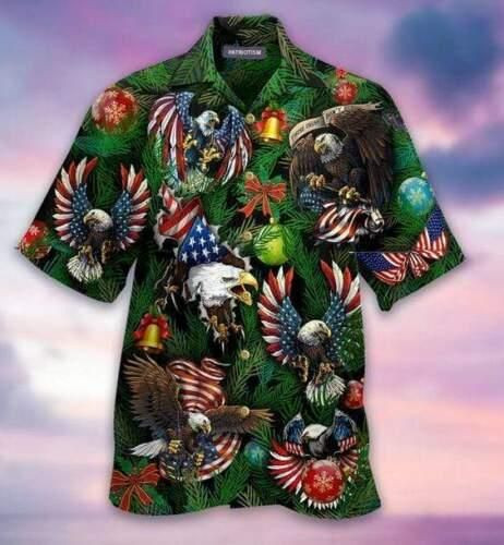 Eagles Patriotism Xmas Aloha Hawaiian Shirt Colorful Short Sleeve Summer Beach Casual Shirt For Men And Women