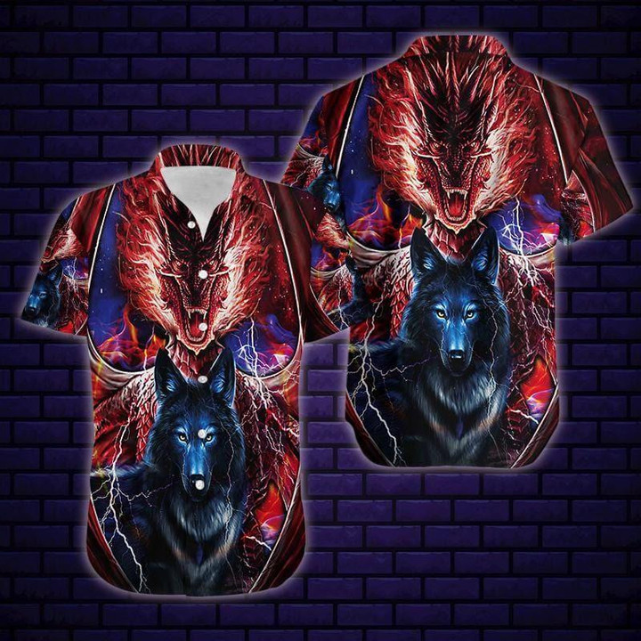 Dragon And Wolf Fantastic Aloha Hawaiian Shirt Colorful Short Sleeve Summer Beach Casual Shirt For Men And Women