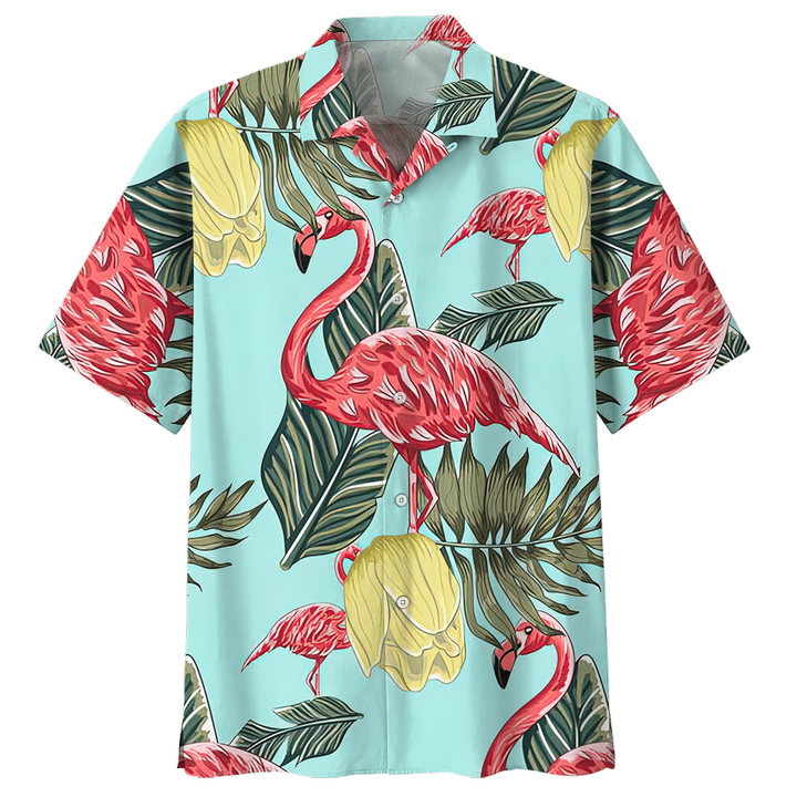 Greater Flamingo Leaves Aloha Hawaiian Shirt Colorful Short Sleeve Summer Beach Casual Shirt For Men And Women