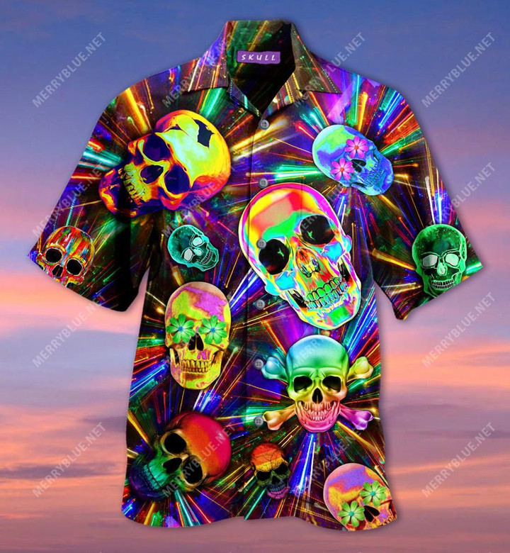 Colorful Skull Aloha Hawaiian Shirt Colorful Short Sleeve Summer Beach Casual Shirt For Men And Women