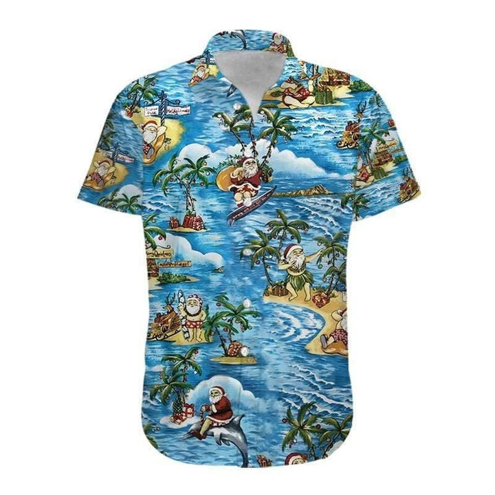 Funny Relaxing Santa Claus At The Beach Aloha Hawaiian Shirt Colorful Short Sleeve Summer Beach Casual Shirt For Men And Women