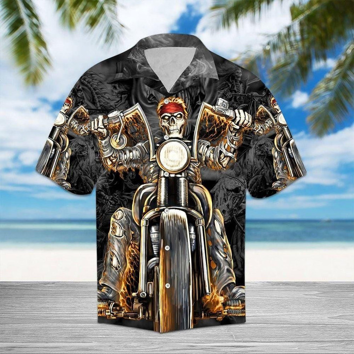 Skull Biker Motorcycles Racing Gangster Aloha Hawaiian Shirt Colorful Short Sleeve Summer Beach Casual Shirt For Men And Women