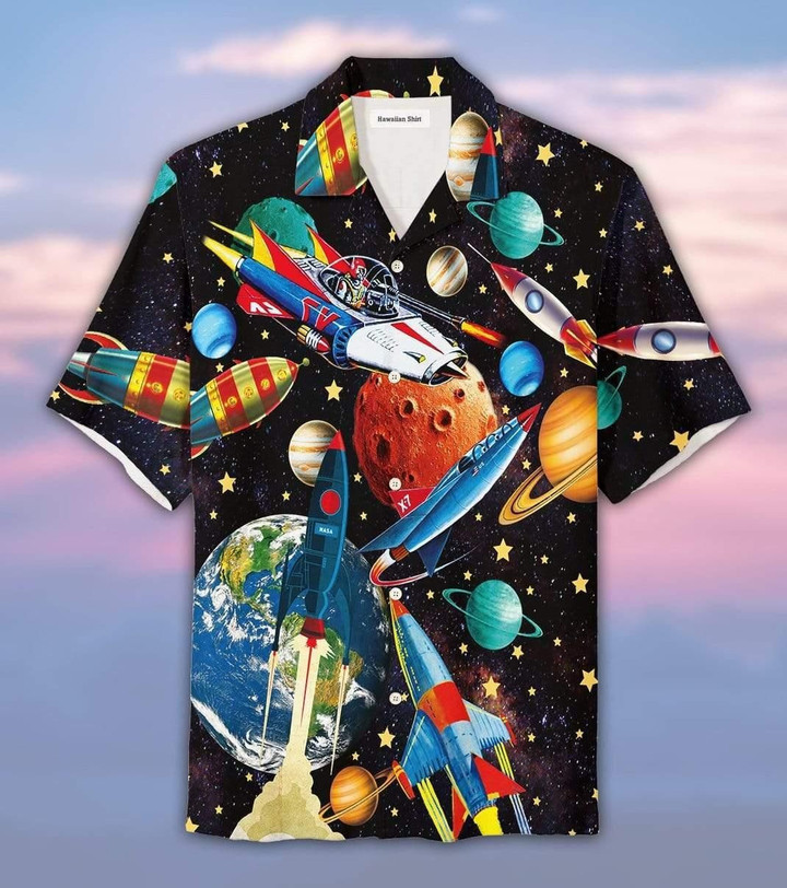 Rocket In The Space Aloha Hawaiian Shirt Colorful Short Sleeve Summer Beach Casual Shirt For Men And Women