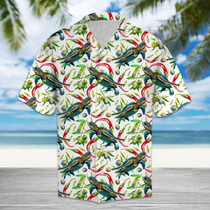 Chili Peppers And Turtle Aloha Hawaiian Shirt Colorful Short Sleeve Summer Beach Casual Shirt For Men And Women