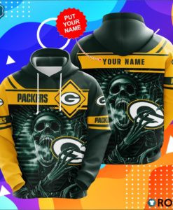 Personalized Green Bay Packers Skull Custom Name 3D All Over Print Hoodie, Zip-up Hoodie