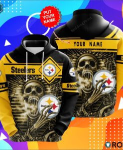 Personalized Pittsburgh Steelers Skull Custom Name 3D All Over Print Hoodie, Zip-up Hoodie