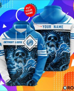 Personalized Detroit Lions Skull Custom Name 3D All Over Print Hoodie, Zip-up Hoodie