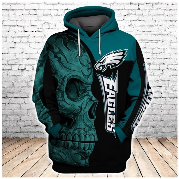 Philadelphia Eagles Skull 3D All Over Print Hoodie, Zip-up Hoodie