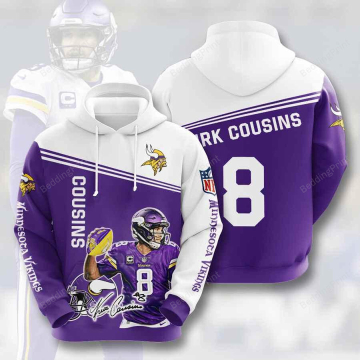 Sports American Football Nfl Minnesota Vikings Kirk Cousins 3D All Over Print Hoodie, Zip-up Hoodie