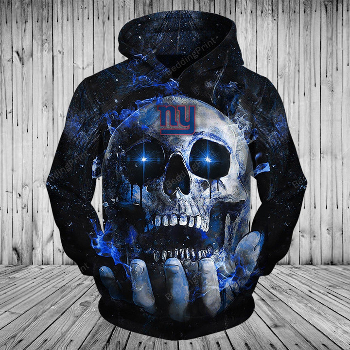 New York Giants Skull 3D All Over Print Hoodie, Zip-up Hoodie
