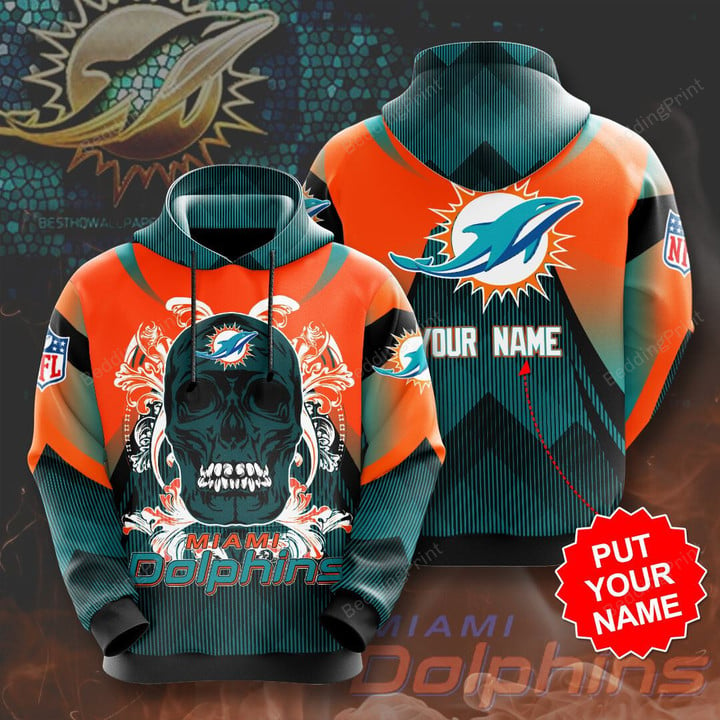 Personalized Miami Dolphins Skull Custom Name 3D All Over Print Hoodie, Zip-up Hoodie