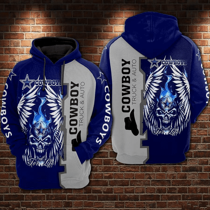 Dallas Cowboys Truck And Auto Skull 3D All Over Print Hoodie, Zip-up Hoodie
