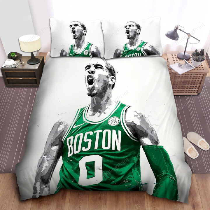 Boston Celtics Jayson Tatum Celebrating Painting Bed Sheet Spread Comforter Duvet Cover Bedding Sets