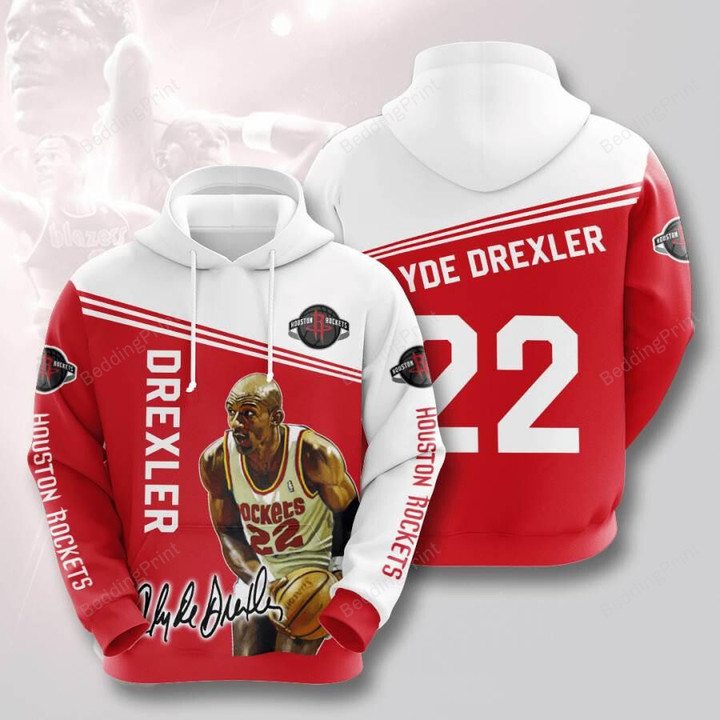Sports Basketball Nba Houston Rockets Clyde Drexler 3D All Over Print Hoodie, Zip-up Hoodie