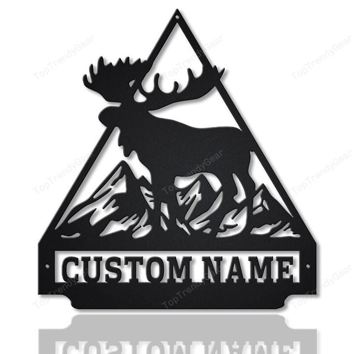 Personalized Moose Triangle Metal Sign Art Custom Moose Triangle Metal Wall Art Housewarming Outdoor Metal Sign