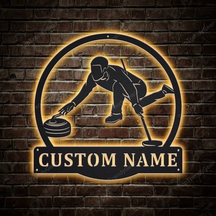 Personalized Curling Sport Metal Sign With LED Lights Custom Curling Sport Metal Sign Curling Sport Sign Birthday Gift Sport Gift