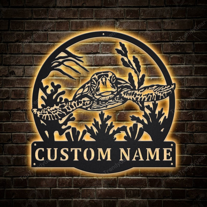 Personalized Sea Turtle Metal Sign With LED Lights v2 Custom Sea Turtle Metal Sign Birthday Gift Sea Turtle Gift