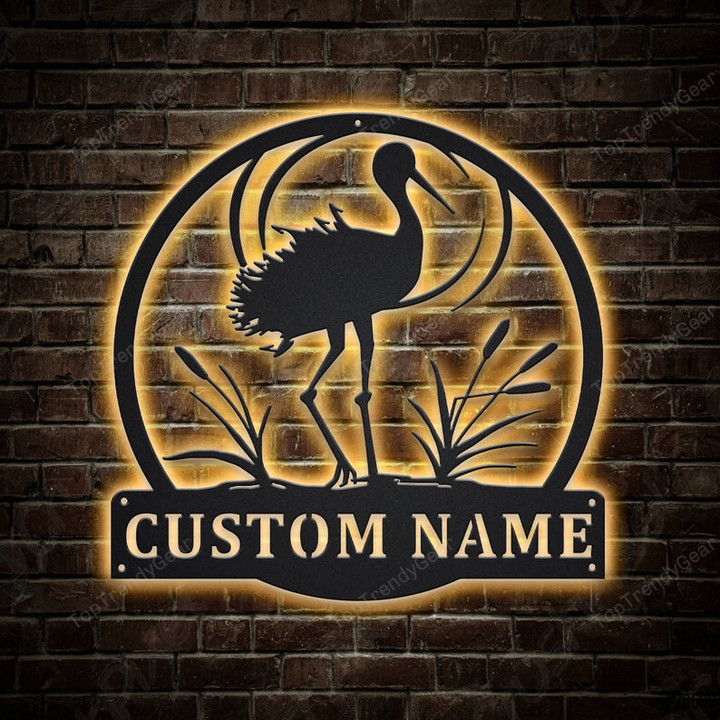 Personalized Stork Bird Metal Sign With LED Lights Custom Stork Bird Metal Sign Birthday Gift Stork Bird Gift