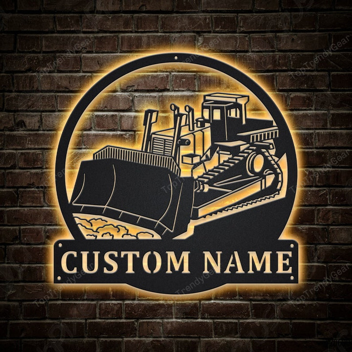 Personalized Tractor Dozer Metal Sign With LED Lights v2 Custom Tractor Dozer Metal Sign Tractor Dozer Gift Wedding Gift