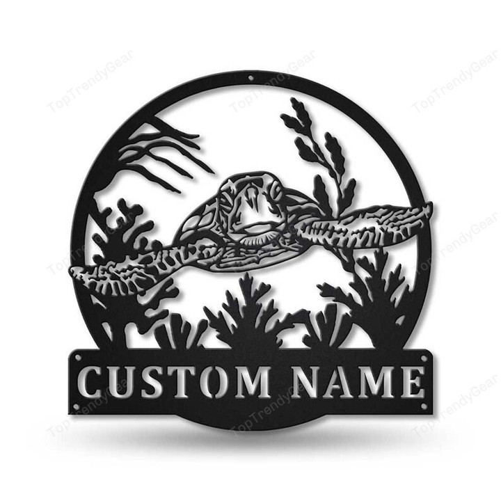 Personalized Sea Turtle Metal Sign Art v2 Custom Sea Turtle Monogram Metal Sign Sea Turtle Gifts Decor Decoration
