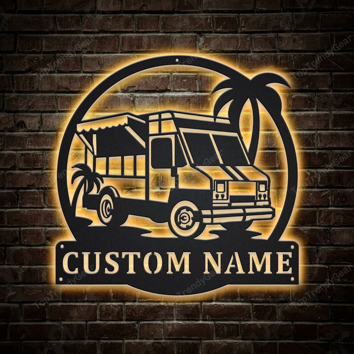 Personalized Food Truck Metal Sign With LED Lights Custom Food Truck Metal Sign Job Gifts Birthday Gift Food Truck Sign