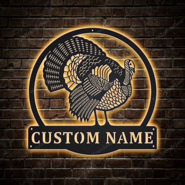 Personalized Turkey Bird Monogram Metal Sign With LED Lights Custom Turkey Bird Metal Sign Birthday Gift Turkey Bird Sign