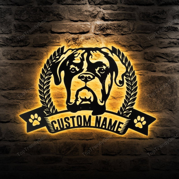 Custom Dog Metal Wall Art Personalized Boxer Led Sign Dog Lover Gift Dog House