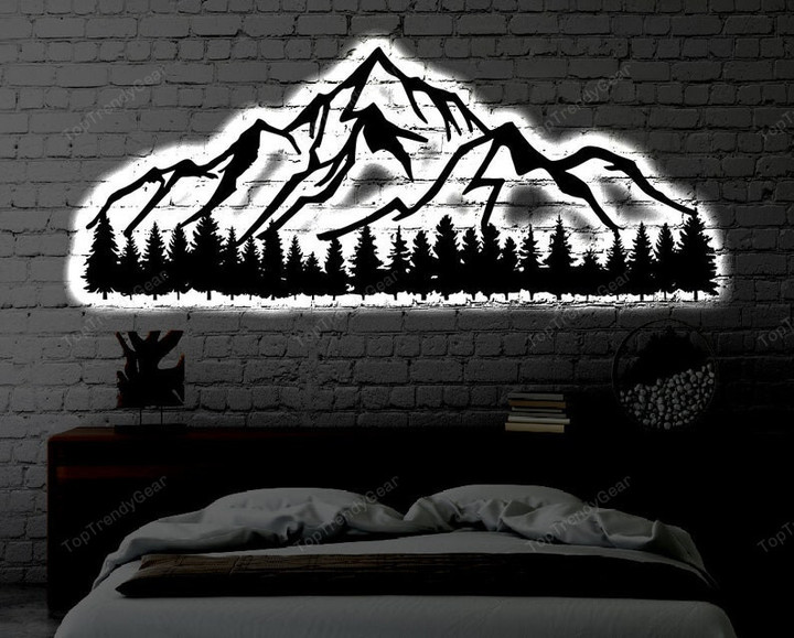 Mountain LED Metal Art Sign Light up Mountain Metal Sign Multi Colors Mountain Sign Metal Mountain Home Decor LED Wall Art Gift