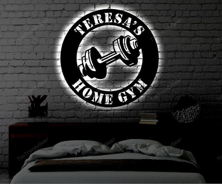 Personalized Home Gym LED Metal Art Sign Light up Gym Name Metal Sign Multi Color Home Gym Art Metal Fitness Wall Art