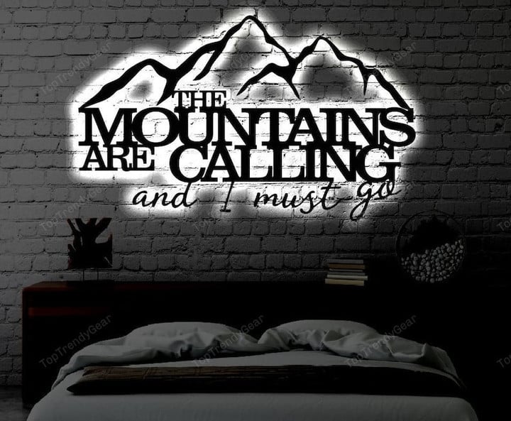 Mountains are Calling LED Metal Art Sign Light up Mountain Metal Sign Multi Colors Mountain Sign Metal Mountain Home Decor