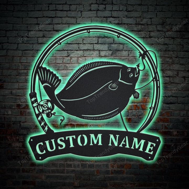 Personalized Flounder Fishing Fish Pole Metal Sign With LED Lights Custom Flounder Fishing Metal Sign Hobbie Gifts Birthday Gift
