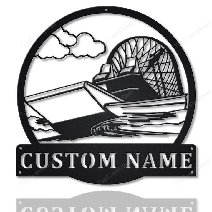 Personalized Swamp Boat Monogram Metal Sign Art Custom Swamp Boat Metal Wall Art Swamp Boat Antler Decor Housewarming Outdoor Metal