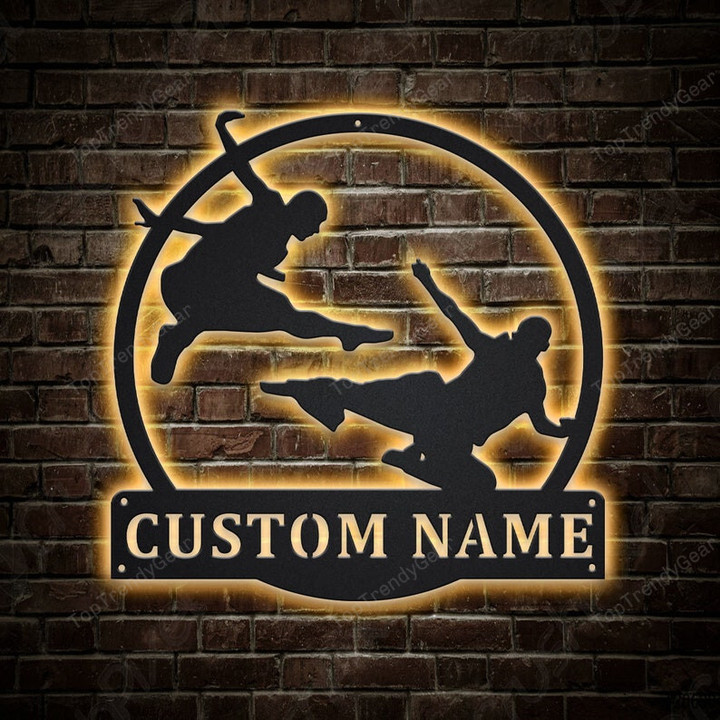 Personalized Karate Fighters Metal Sign With LED Lights v3 Custom Karate Metal Sign, Love Karate Custom Home Decor, Karate Sign