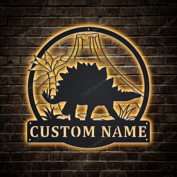 Personalized Stegosaurus Metal Sign With LED Lights Custom Stegosaurus Metal Sign Hobbie Gifts Stegosaurus Custom Home Decor