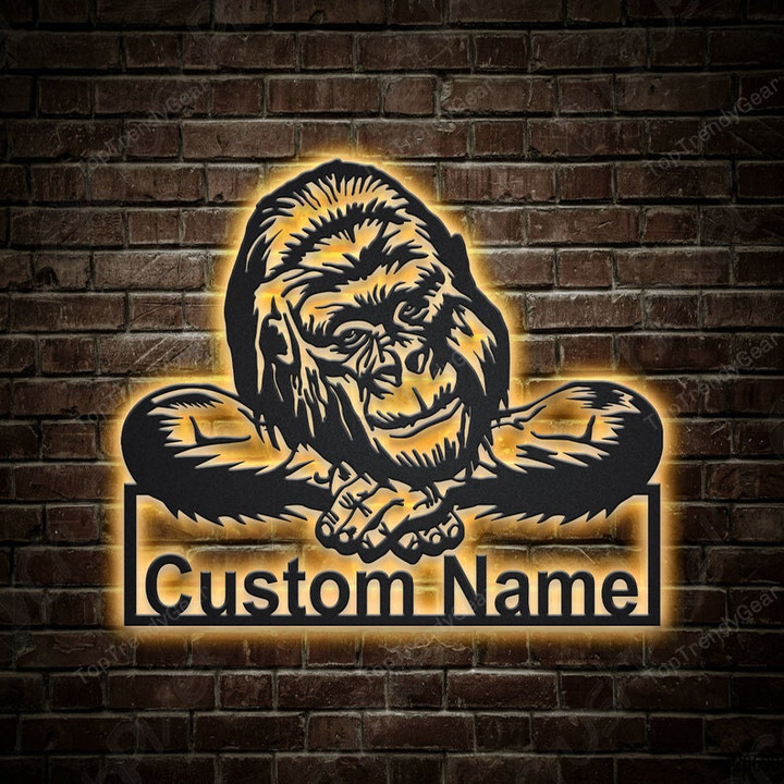 Personalized Gorilla Metal Sign With LED Lights Custom Gorilla Sign Father's Day Gift Gorilla Animal Sign