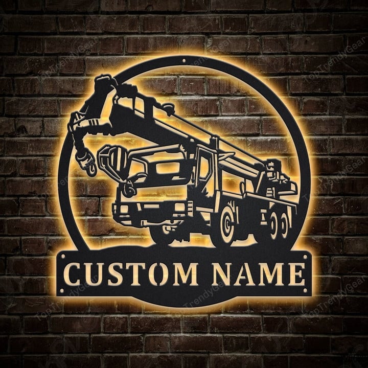 Personalized Crane Truck Metal Sign With LED Lights Custom Crane Truck Metal Sign Crane Truck Gifts Crane Truck Custom Home Decor