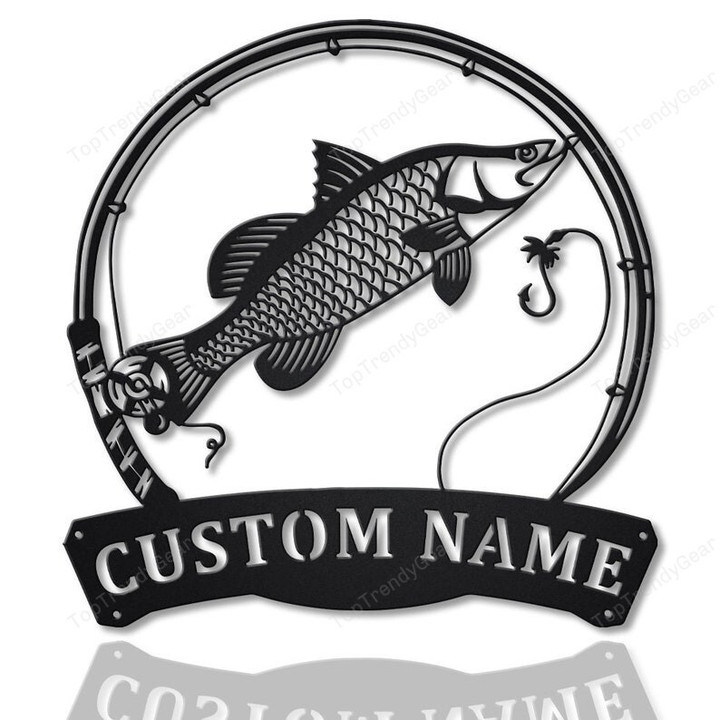 Personalized Barramundi Fishing Fish Pole Metal Sign Art Custom Barramundi Fishing Metal Sign Fishing Lover Sign Decoration For Living Room