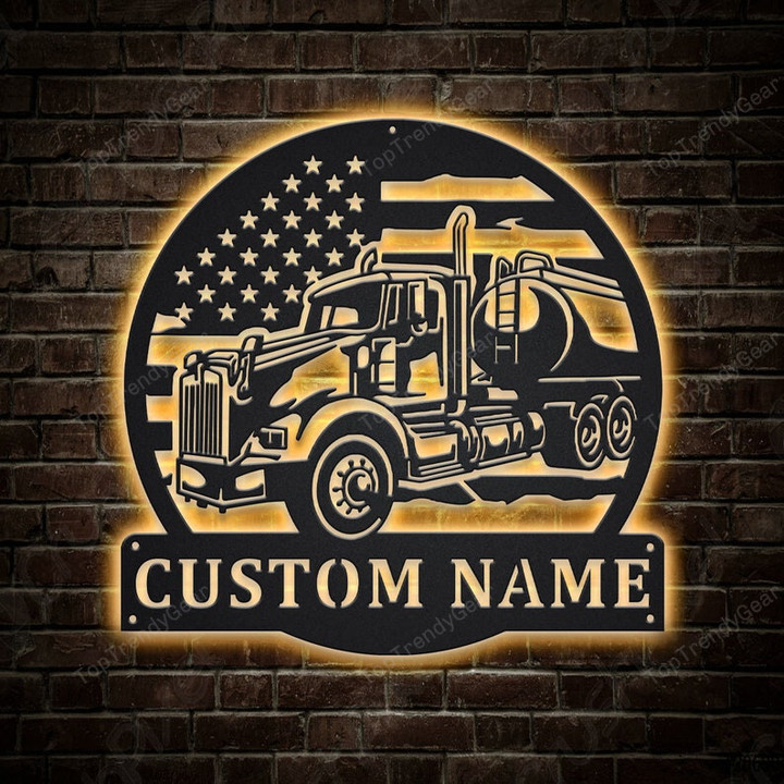 Personalized US Tanker Truck Metal Sign With LED Lights Custom US Tanker Truck Metal Sign Truck Gift Wedding Gift