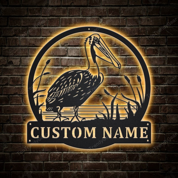 Personalized Pelican Monogram Metal Sign With LED Lights Custom Pelican Metal Sign Birthday Gift Pelican Gift